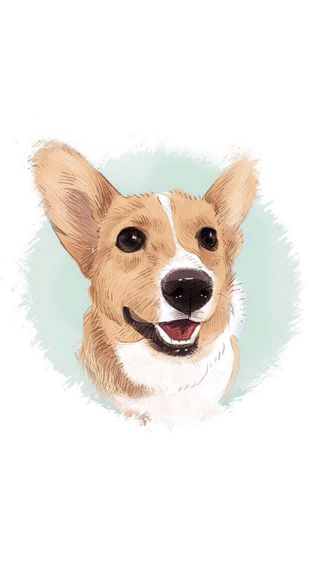 微笑哥基犬的插圖肖像，豎起耳朵，薄荷綠色水彩背景。
