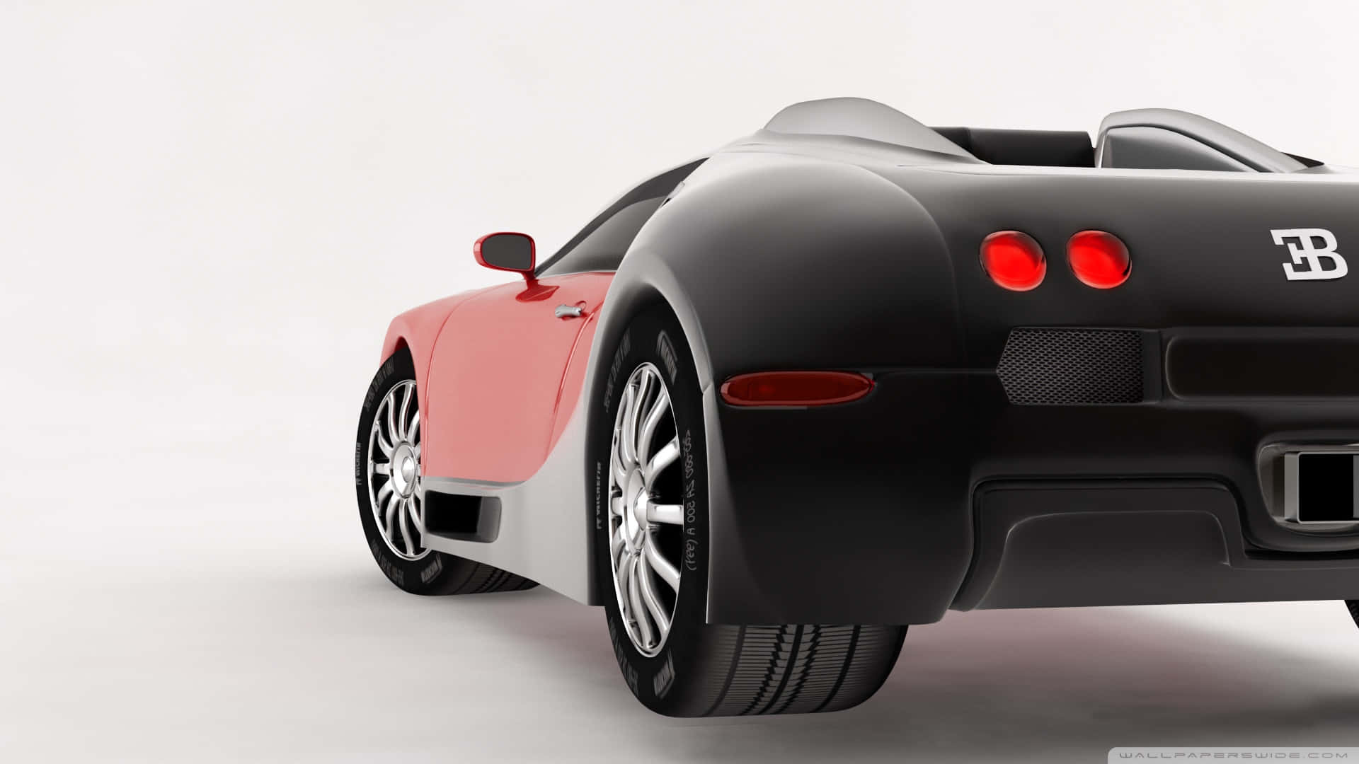 黑色和粉紅色Bugatti跑車，帶有紅色尾燈，在工作室環境中