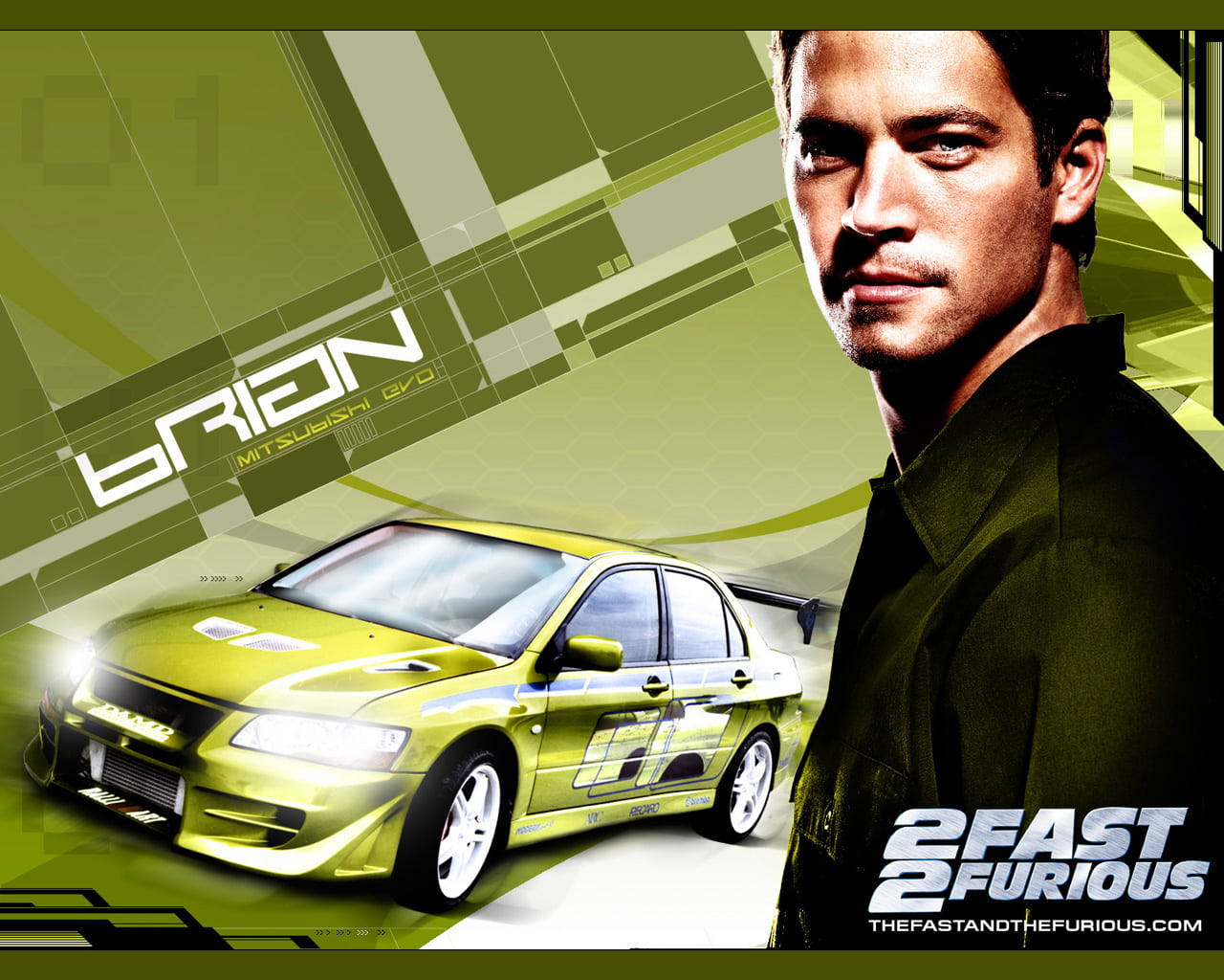 電影《2 Fast 2 Furious》中的綠色賽車和一個男人。