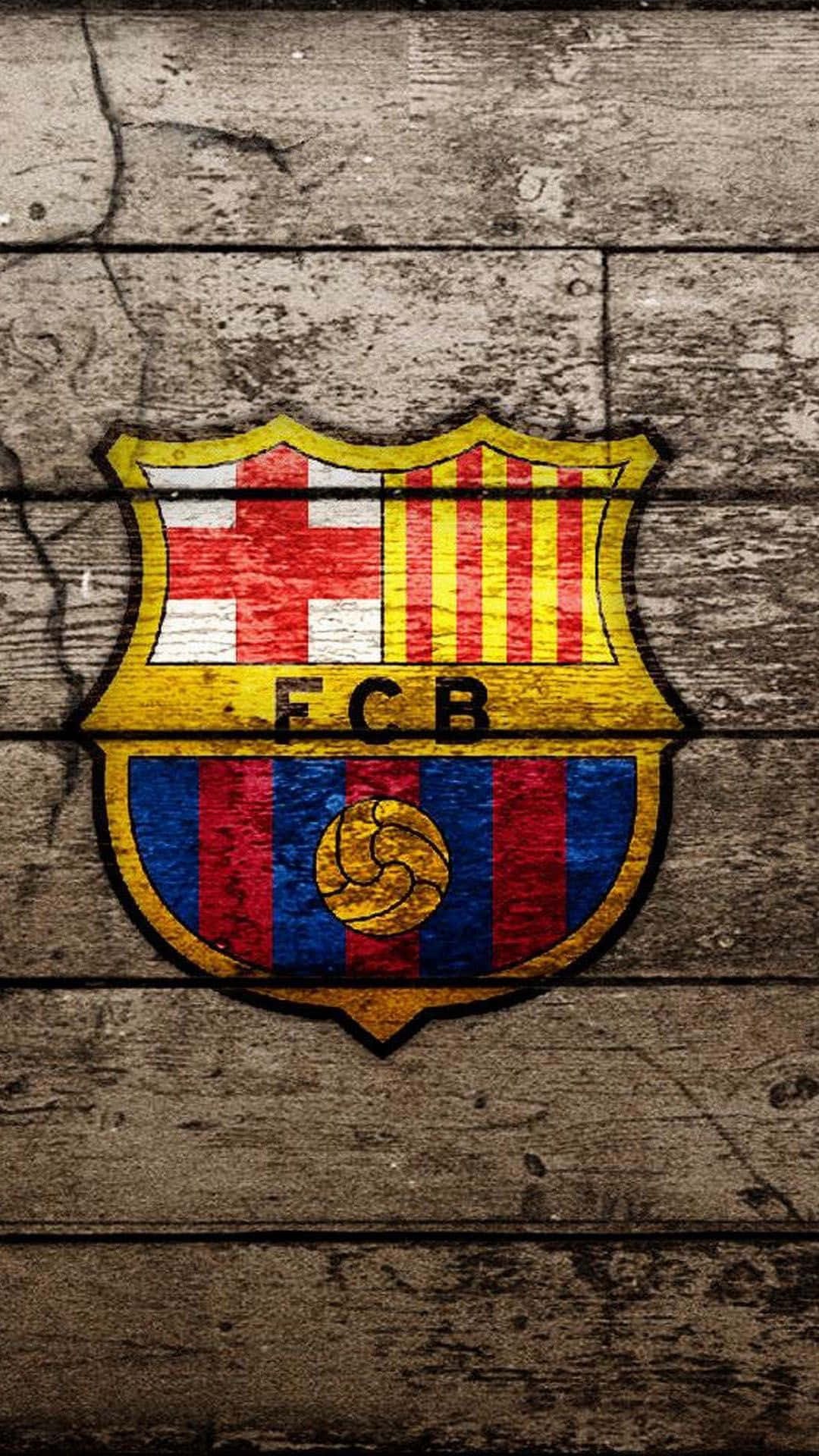 FCB 足球會徽章在風化木背景上