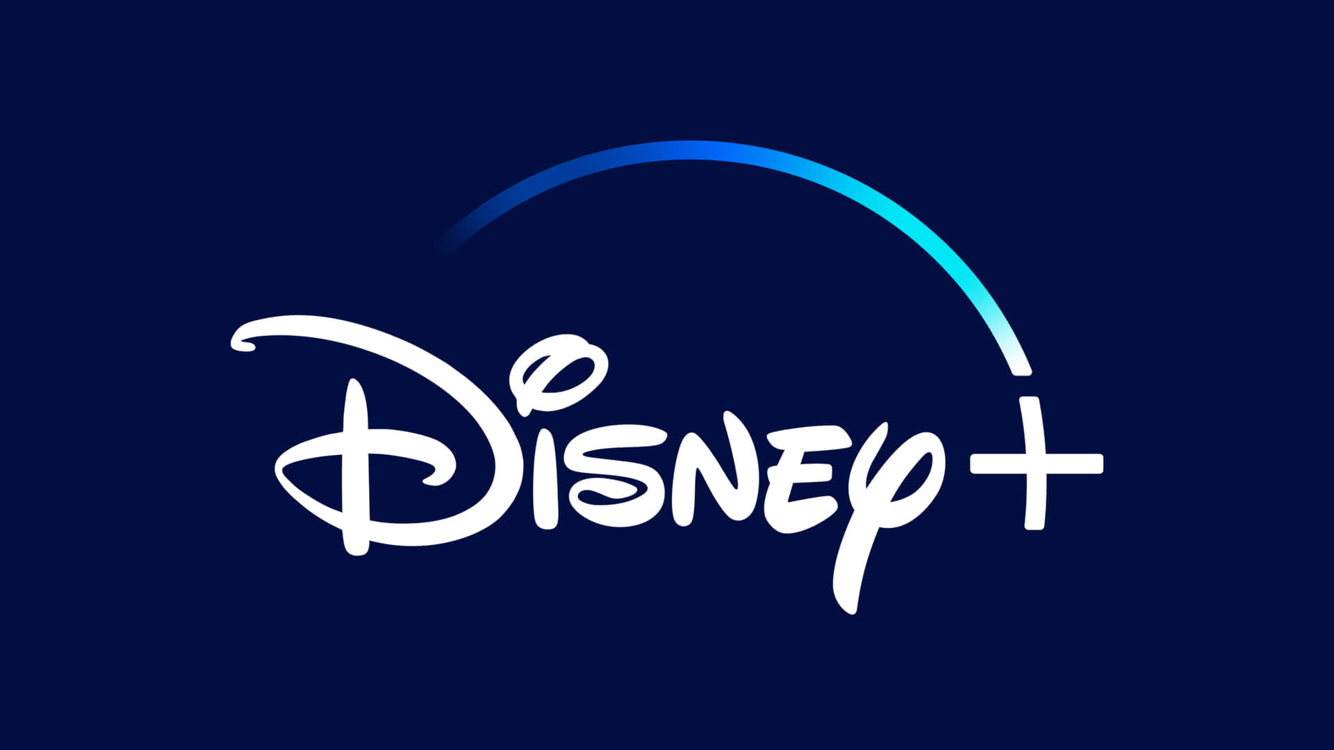 進入迪士尼的奇幻世界 壁紙 — 深藍色背景上，白色字體的Disney+標誌，帶有發光的藍色弧線。