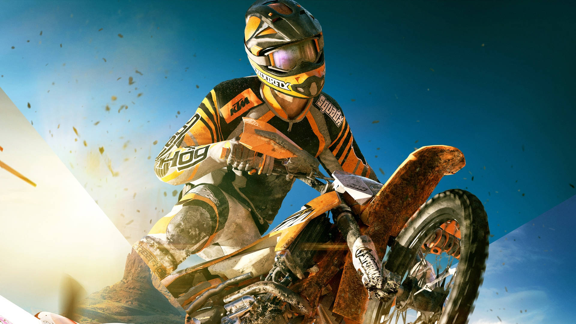 越野電單車手在 dirt bike 上轉彎時泥土飛濺