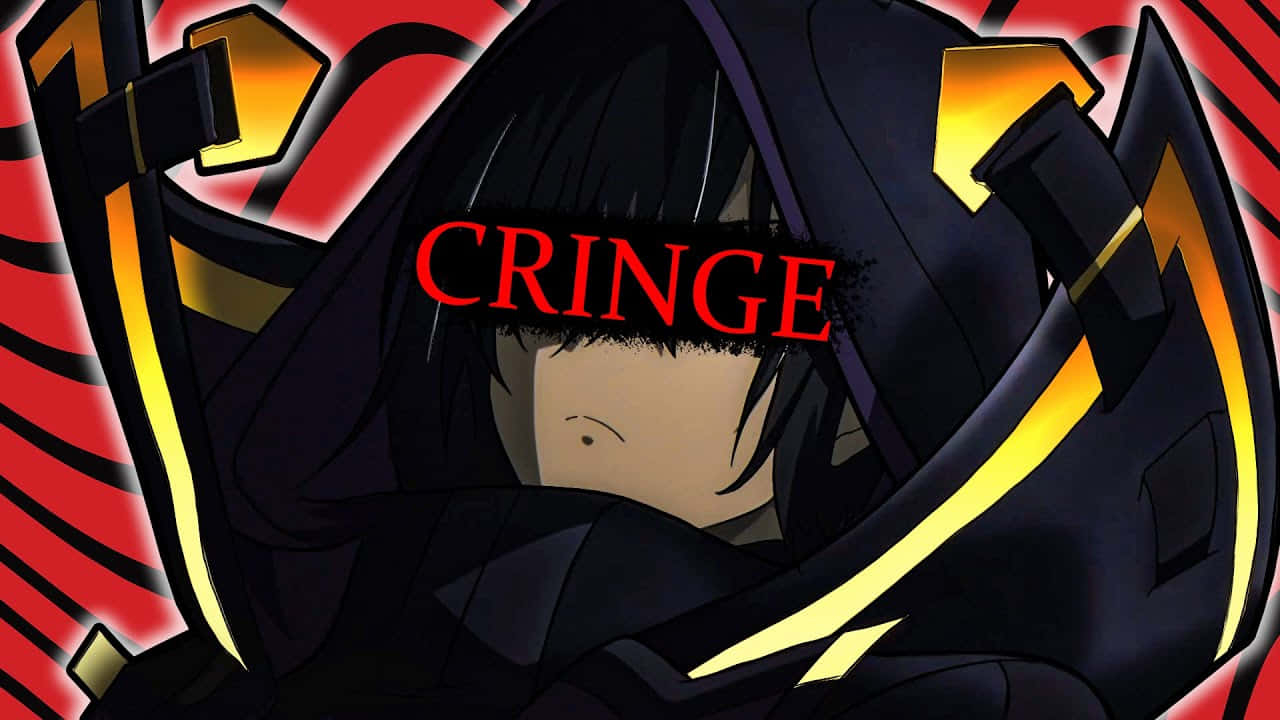 黑髮黑斗篷的動漫角色低頭，帶有紅色「CRINGE」文字。