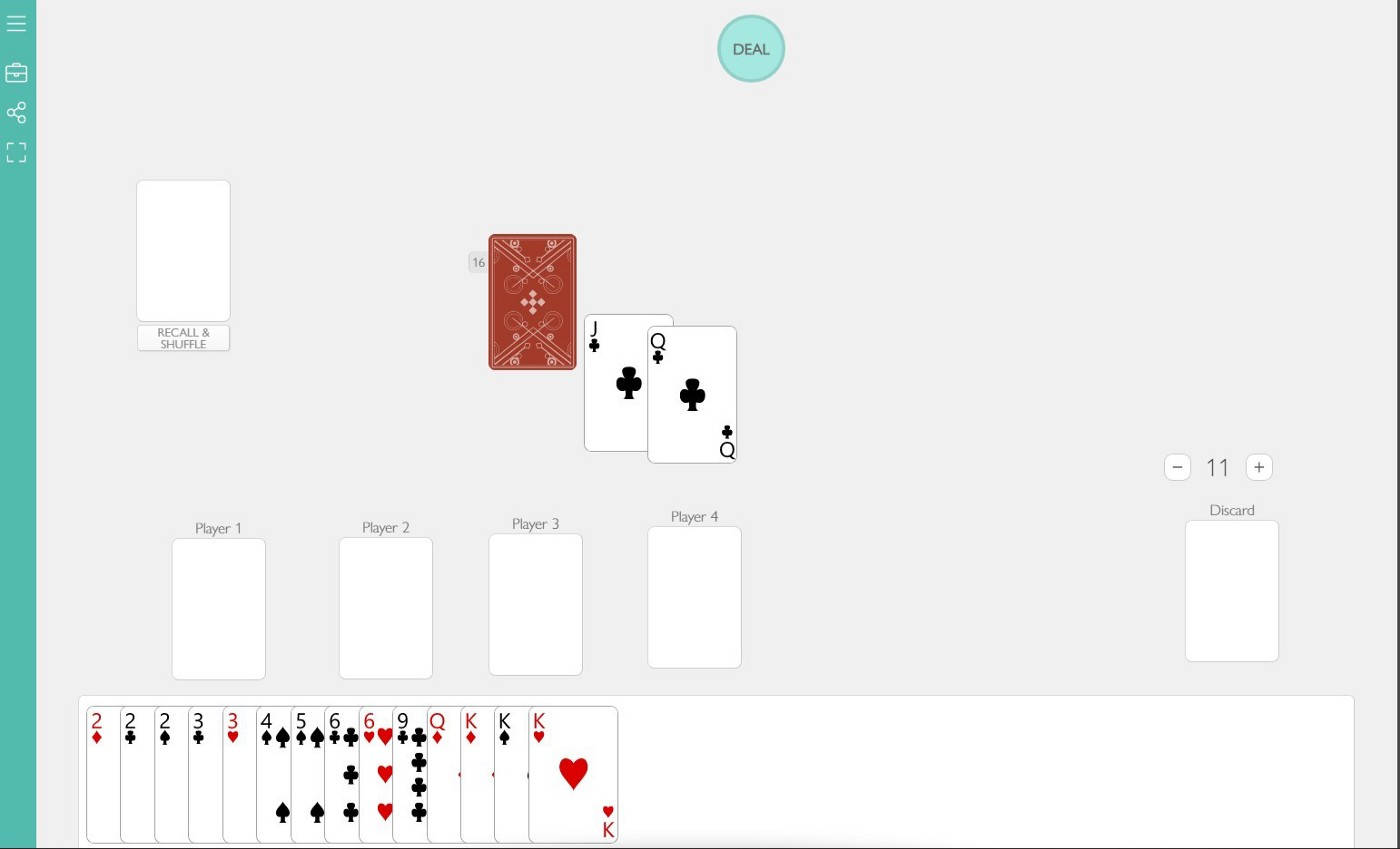 數碼卡牌遊戲界面，包含玩家手牌和中央牌堆。