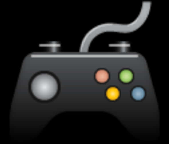 遊戲控制器圖示 壁紙 — 一個黑色Xbox控制器，帶有彩色按鈕和彎曲的電纜，背景為深色。