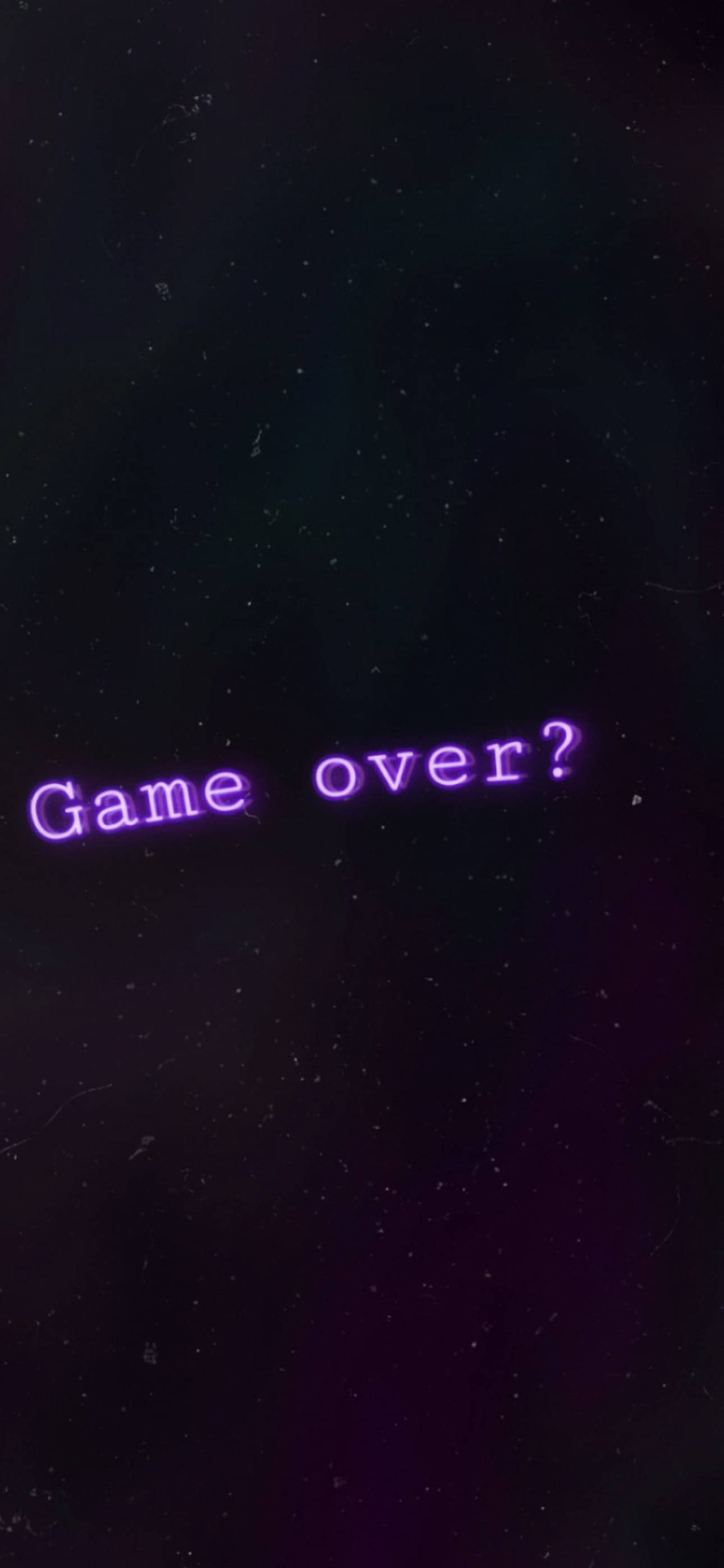 遊戲結束黑紫風格背景 壁紙 — 紫色發光的文字顯示「game over?」，漂浮在點綴著星星的黑暗宇宙背景上。