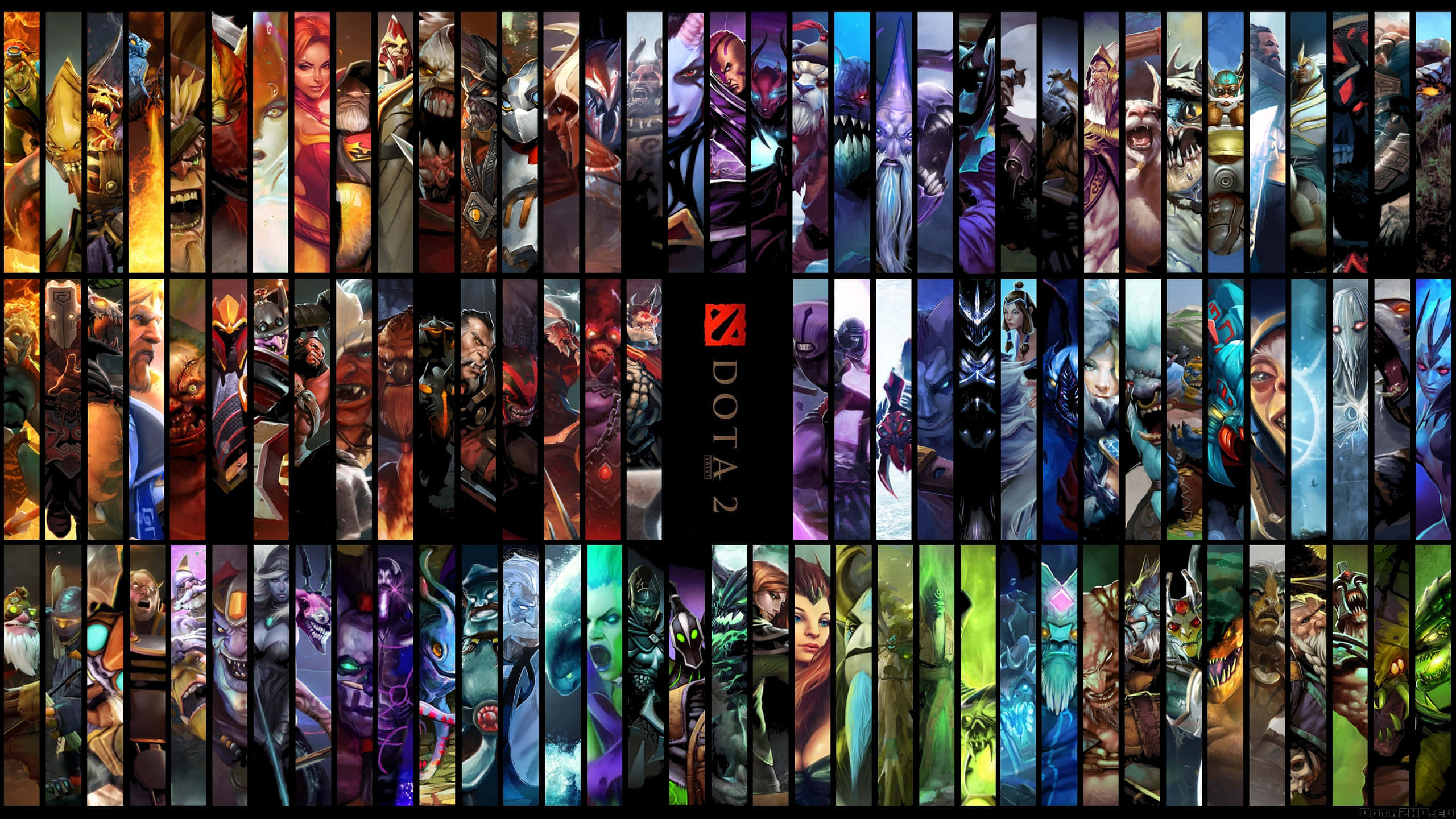 色彩繽紛的垂直面板中的Dota 2遊戲英雄