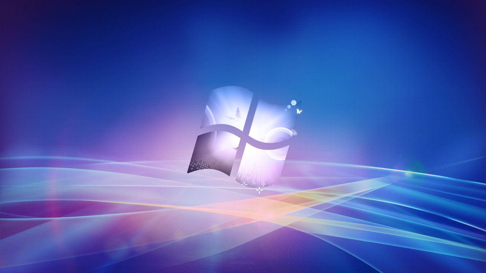 Windows 標誌漂浮在色彩繽紛的數位波浪之上，背景為藍色漸變色。