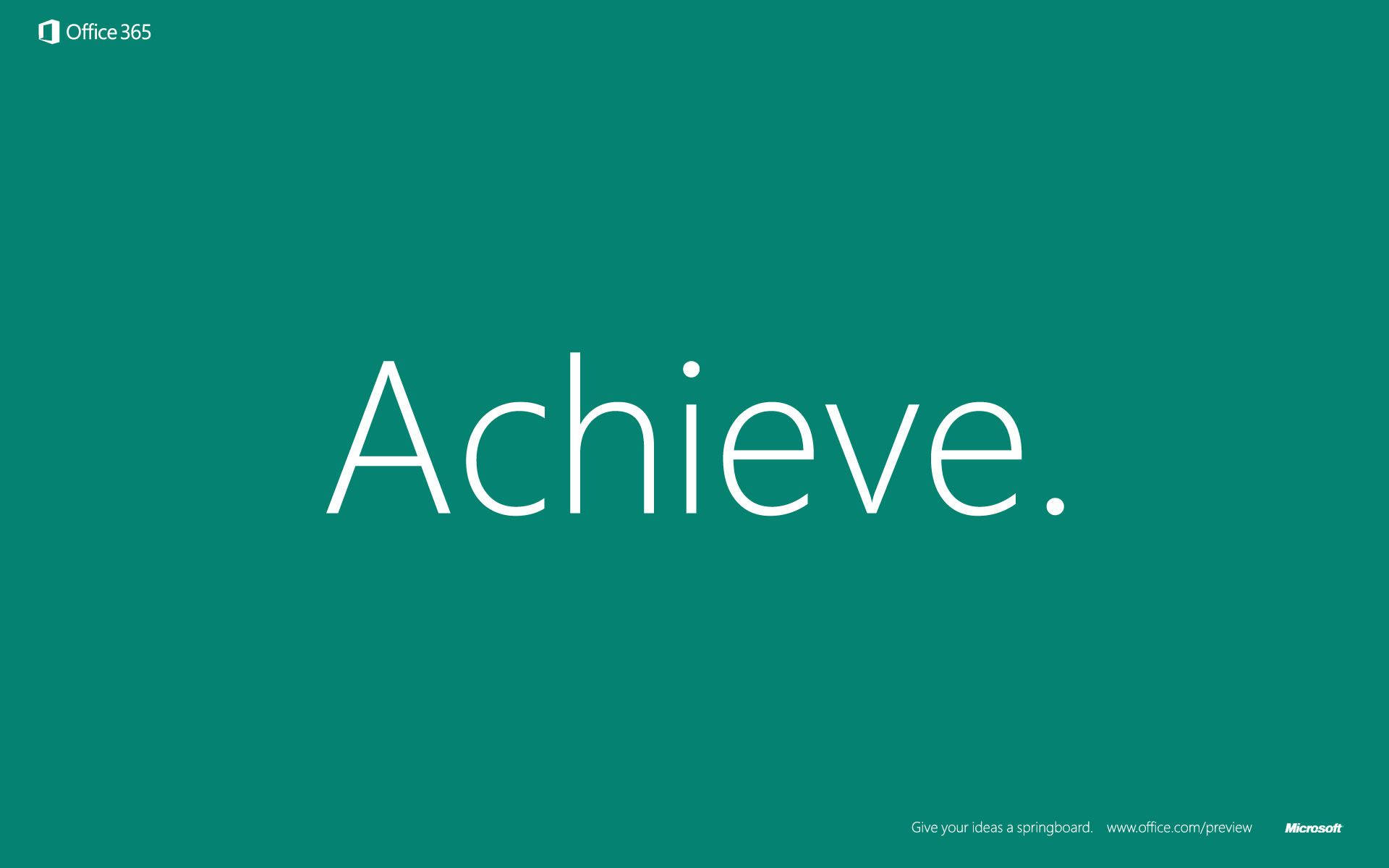 青色背景，白色文字寫著 'Achieve.' 和 Microsoft 品牌標誌。