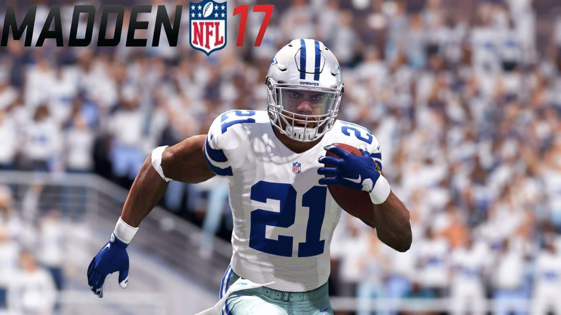 達拉斯牛仔隊美式足球員在《Madden NFL 17》中帶球奔跑。