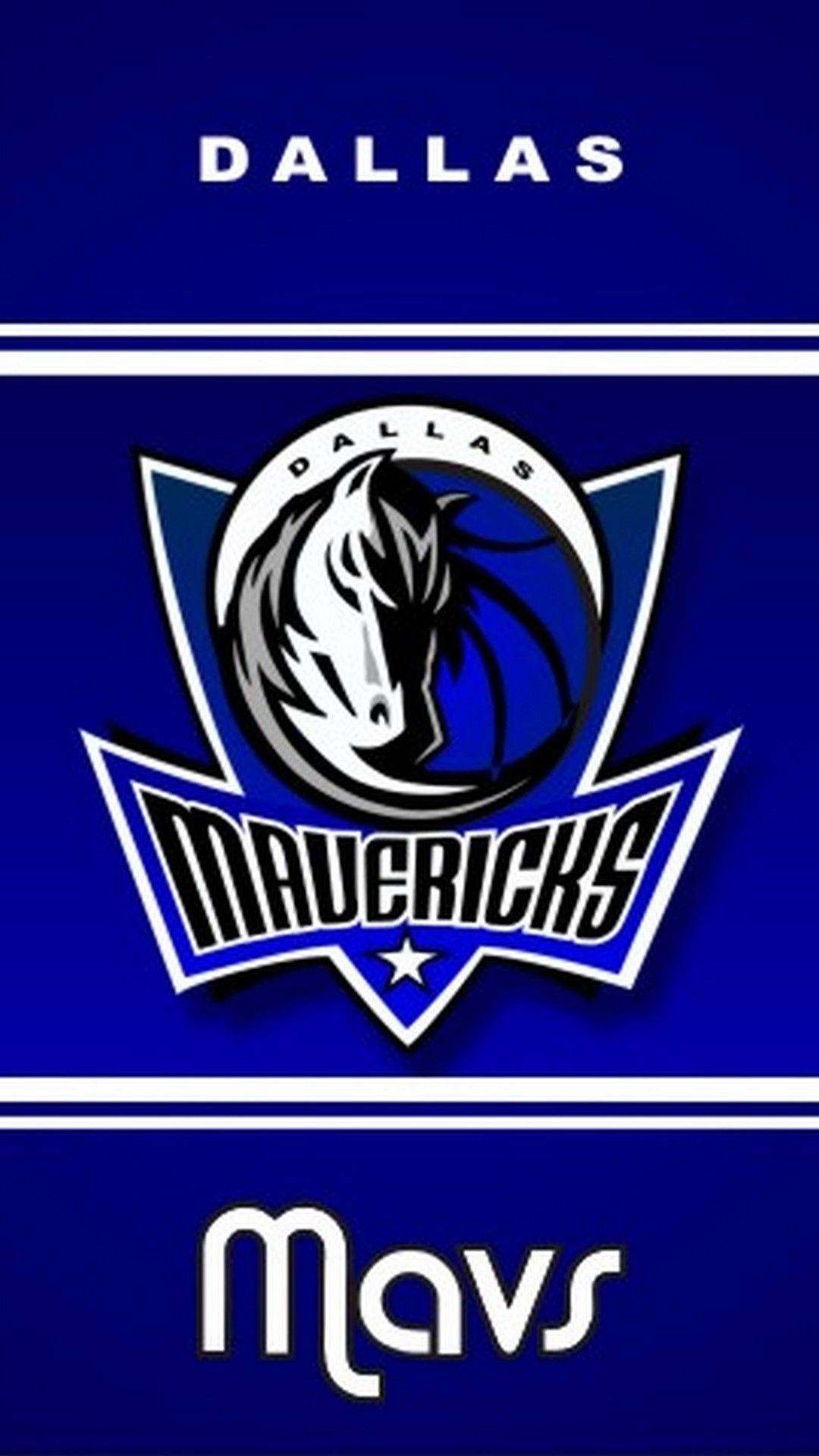 達拉斯馬刺隊 Mavs 壁紙 — 達拉斯獨行俠隊標誌，採用大膽的藍白配色，馬頭徽章和星星位於純藍色背景上。