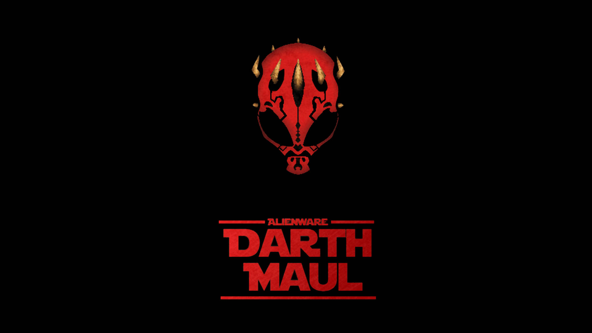 黑色背景上的紅色 Darth Maul 標誌和 Alienware 文字
