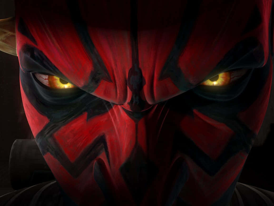The Rebellion 桌布 壁紙 — 達斯摩爾紅黑面具的特寫，在黑暗陰影中帶有發光的黃色眼睛，充滿威脅感。