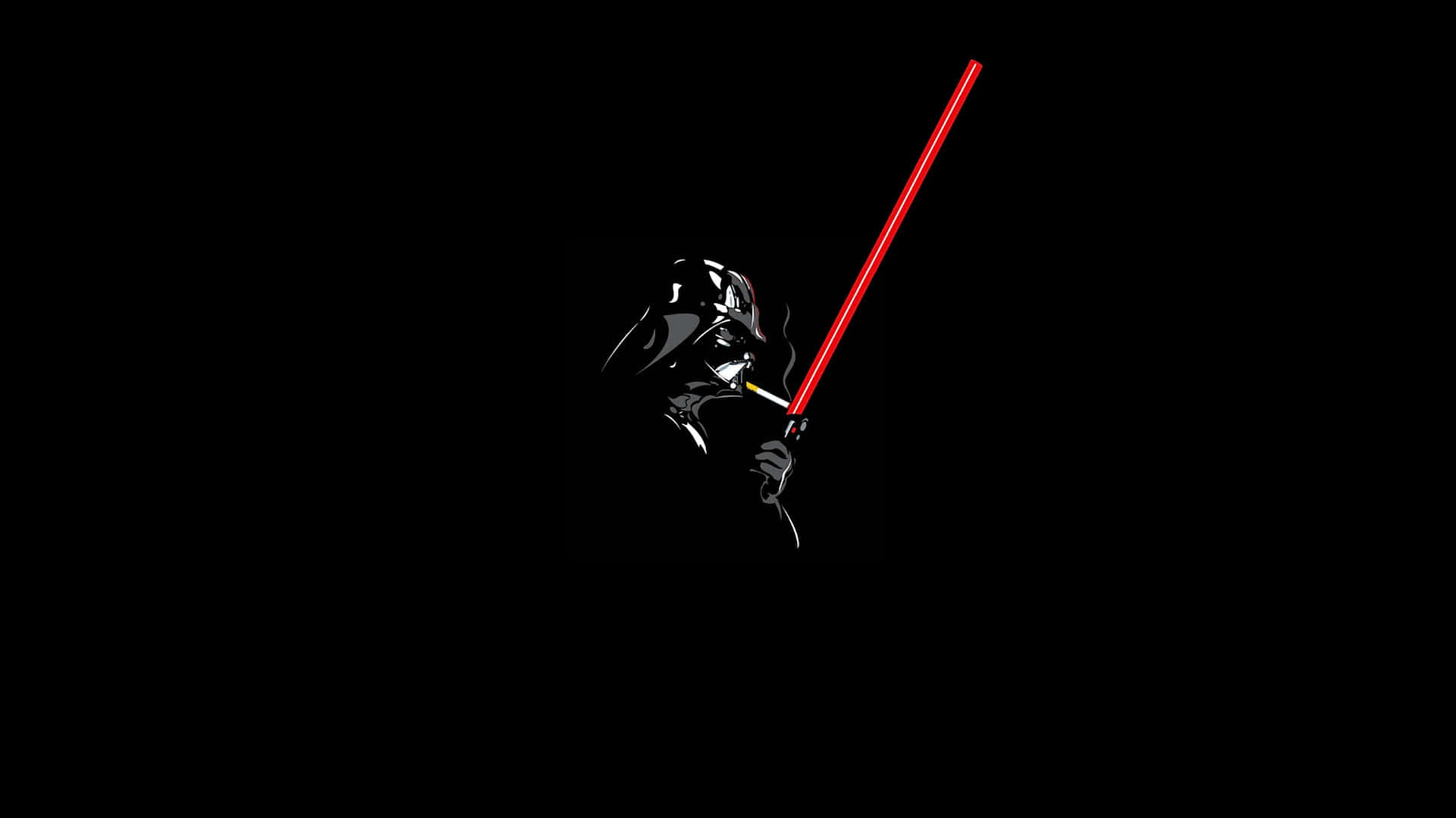 Lightsaber Duels 桌布 壁紙 — 達斯維達在黑色背景前抽煙，手持紅色光劍。