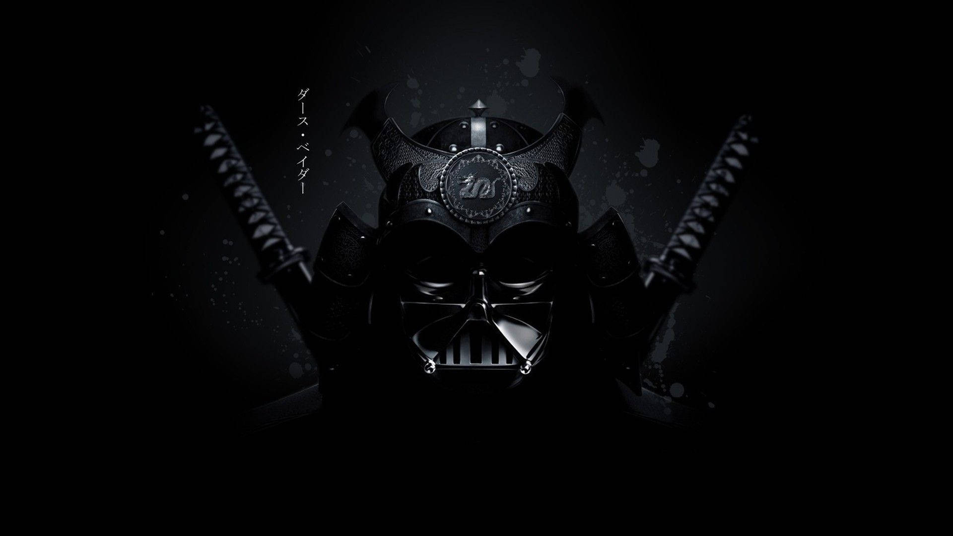 黑武士戴著武士頭盔，背後交叉兩把武士刀。