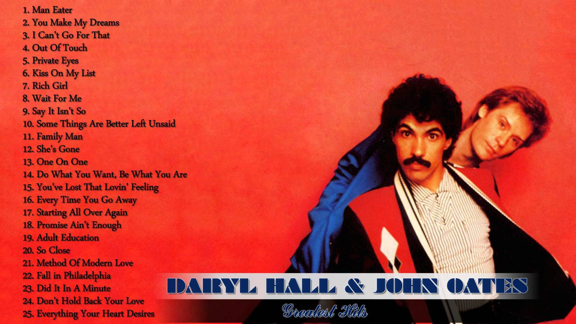 Daryl Hall 和 John Oates 在他們精選專輯封面上，附有曲目列表。