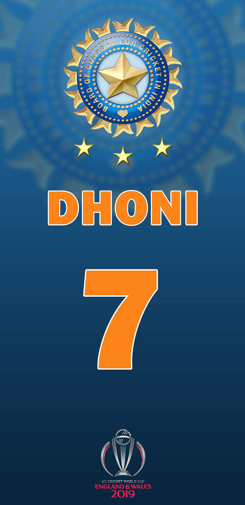 板球運動員Dhoni 7號，附BCCI標誌和世界盃獎盃。