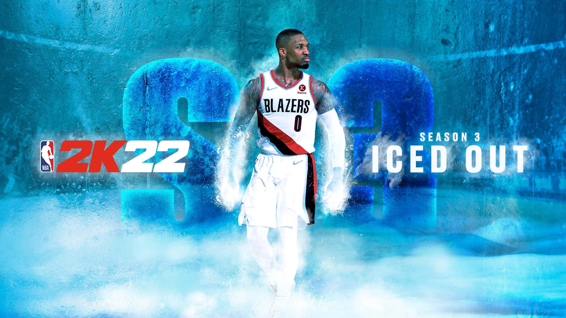 NBA 2K22 身穿拓荒者球衣的籃球運動員從冰霧中走出，迎接第3季 Iced Out。