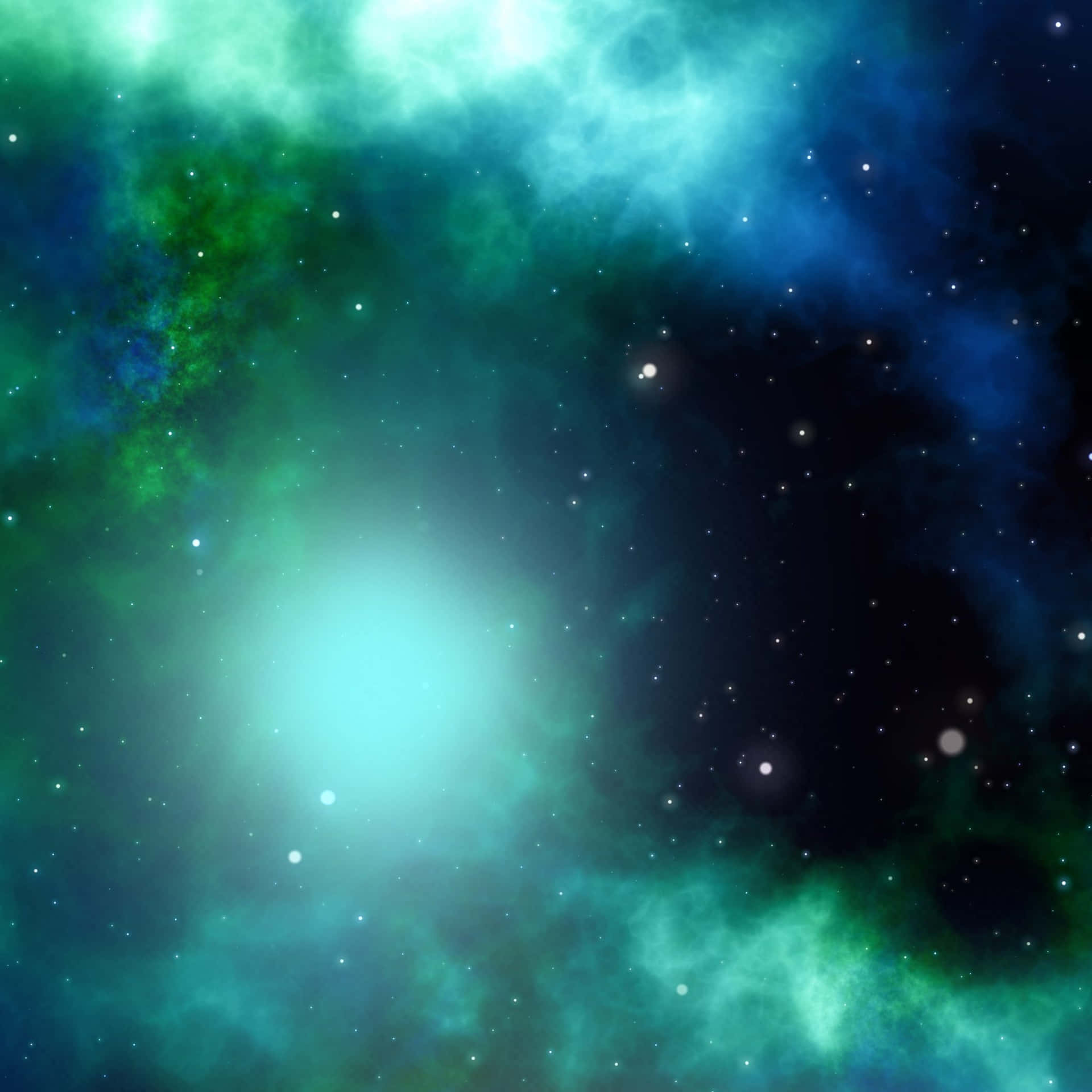 深空中帶有星星的藍綠色和翠綠色星雲