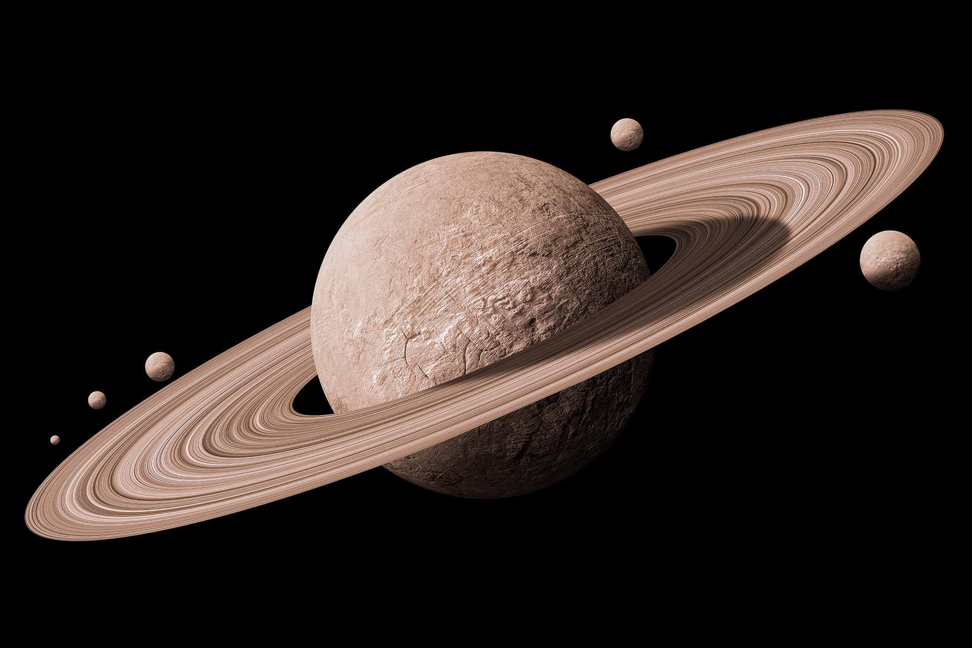 土星在深空中的光環和衛星