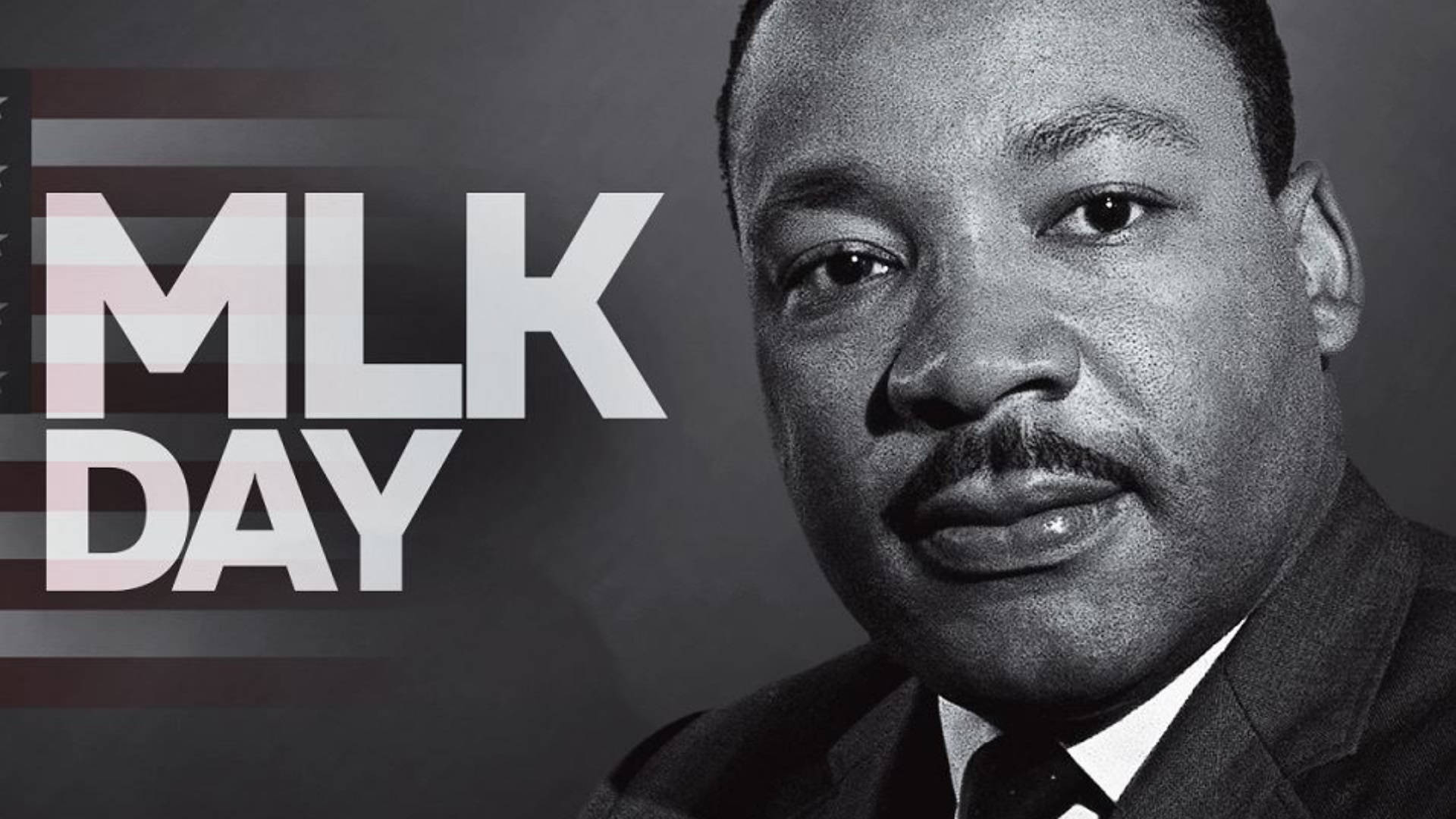 馬丁·路德·金的肖像，附有MLK Day文字和美國國旗背景。 — 马丁·路德·金 壁紙