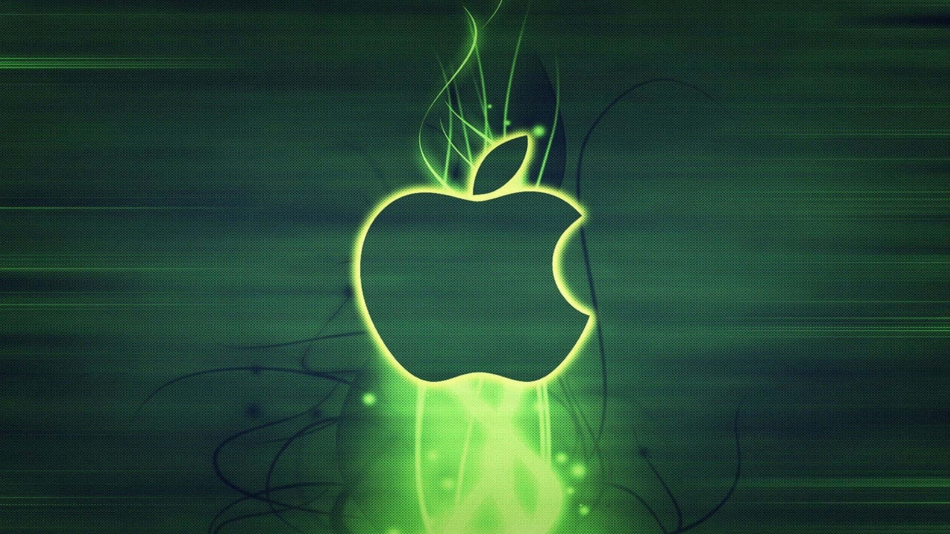 深色背景上帶有電火花的發光霓虹綠色Apple標誌