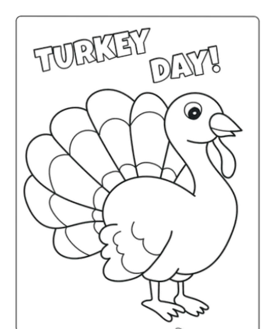填色頁，有火雞和 'Turkey Day!' 文字。