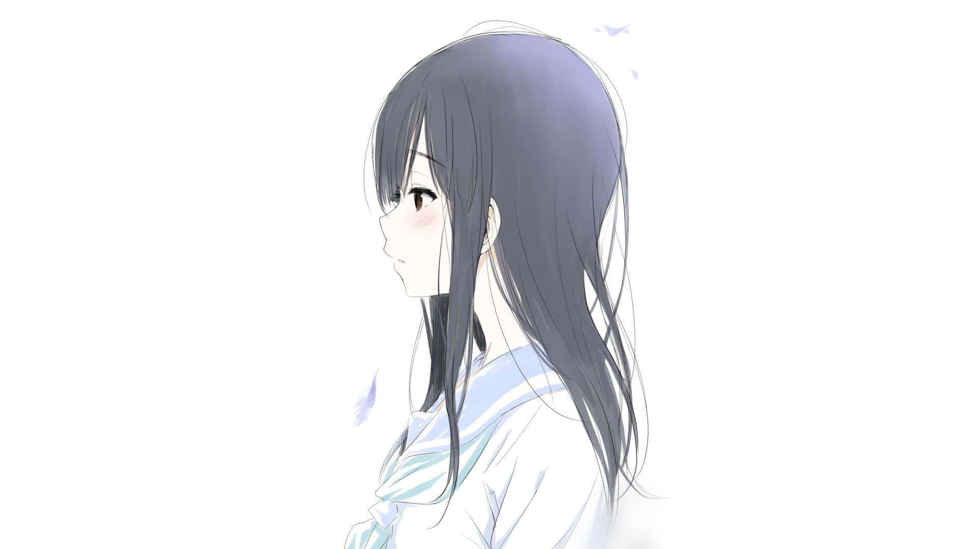 動漫女孩，灰色頭髮，柔和粉彩調，白色背景。