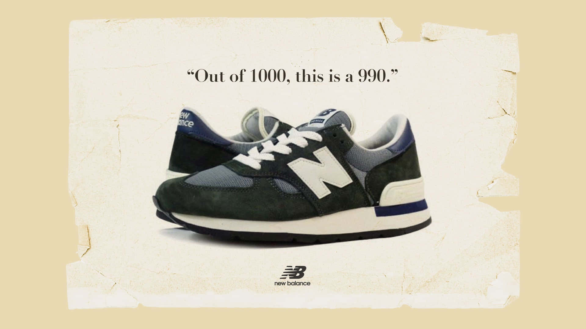 New Balance運動鞋，引用1000個中這是990，撕破紙背景