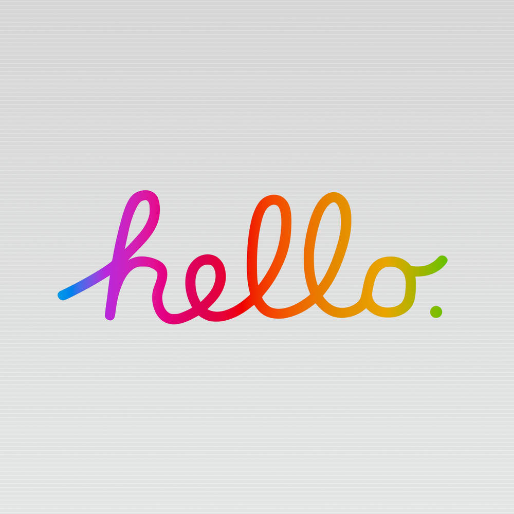彩虹漸變草書文字「hello」喺紋理灰色背景上 — 簡約風格 壁紙