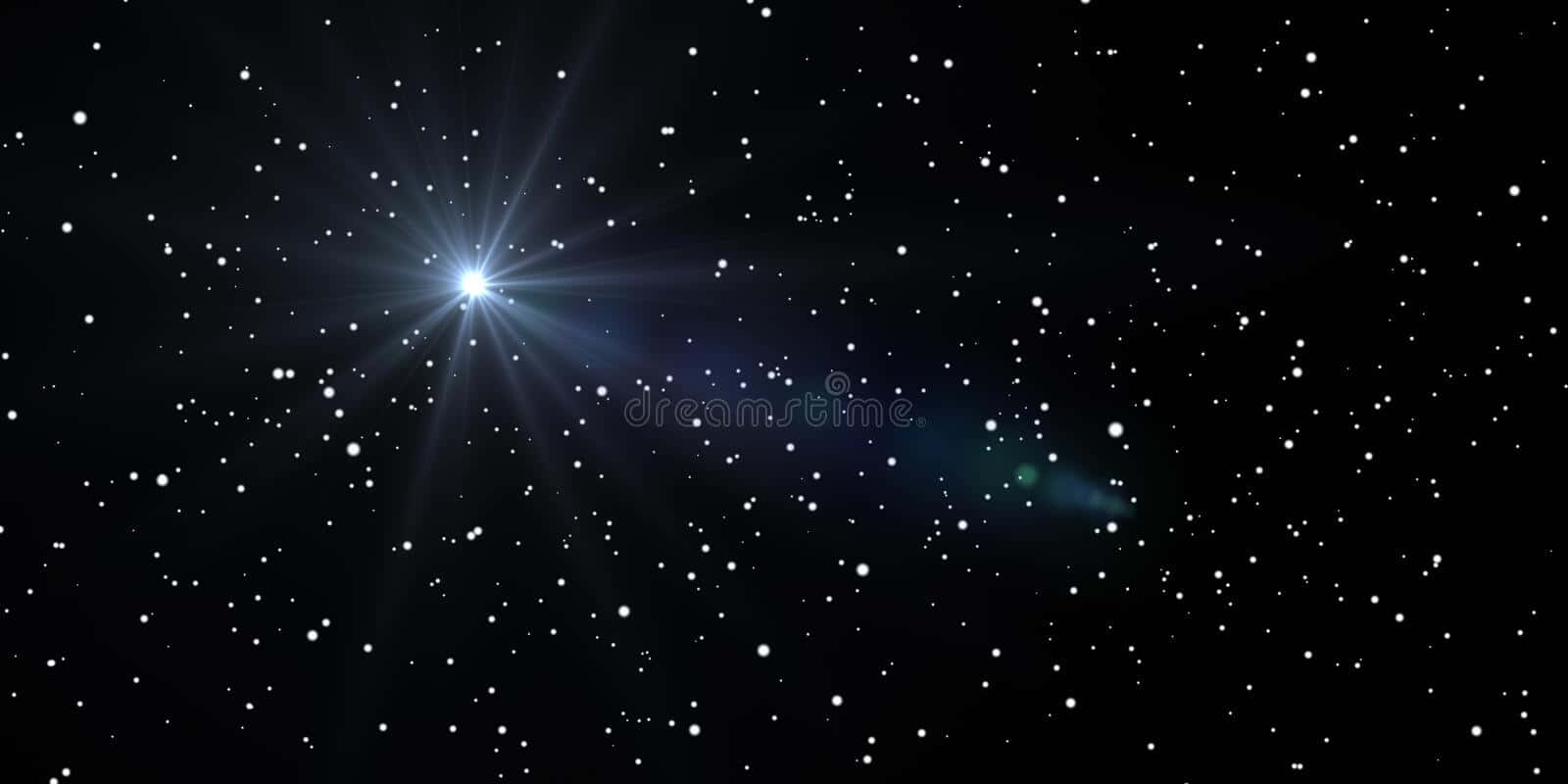一顆明亮的星星散發著光芒，被夜空中無數的星星環繞。