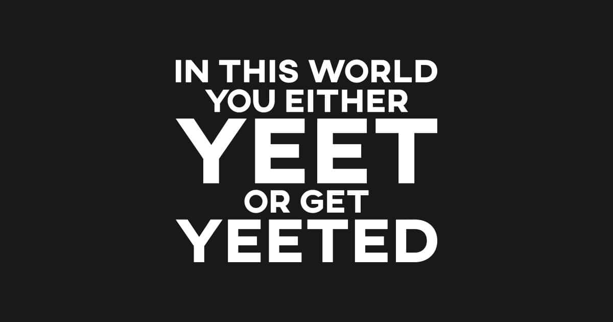 黑色背景上的粗體白色文字寫著「IN THIS WORLD YOU EITHER YEET OR GET YEETED」。