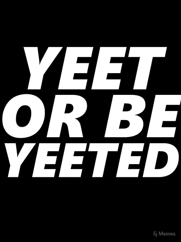 黑色背景上的粗體白色文字寫著「YEET OR BE YEETED」，用於迷因文化。
