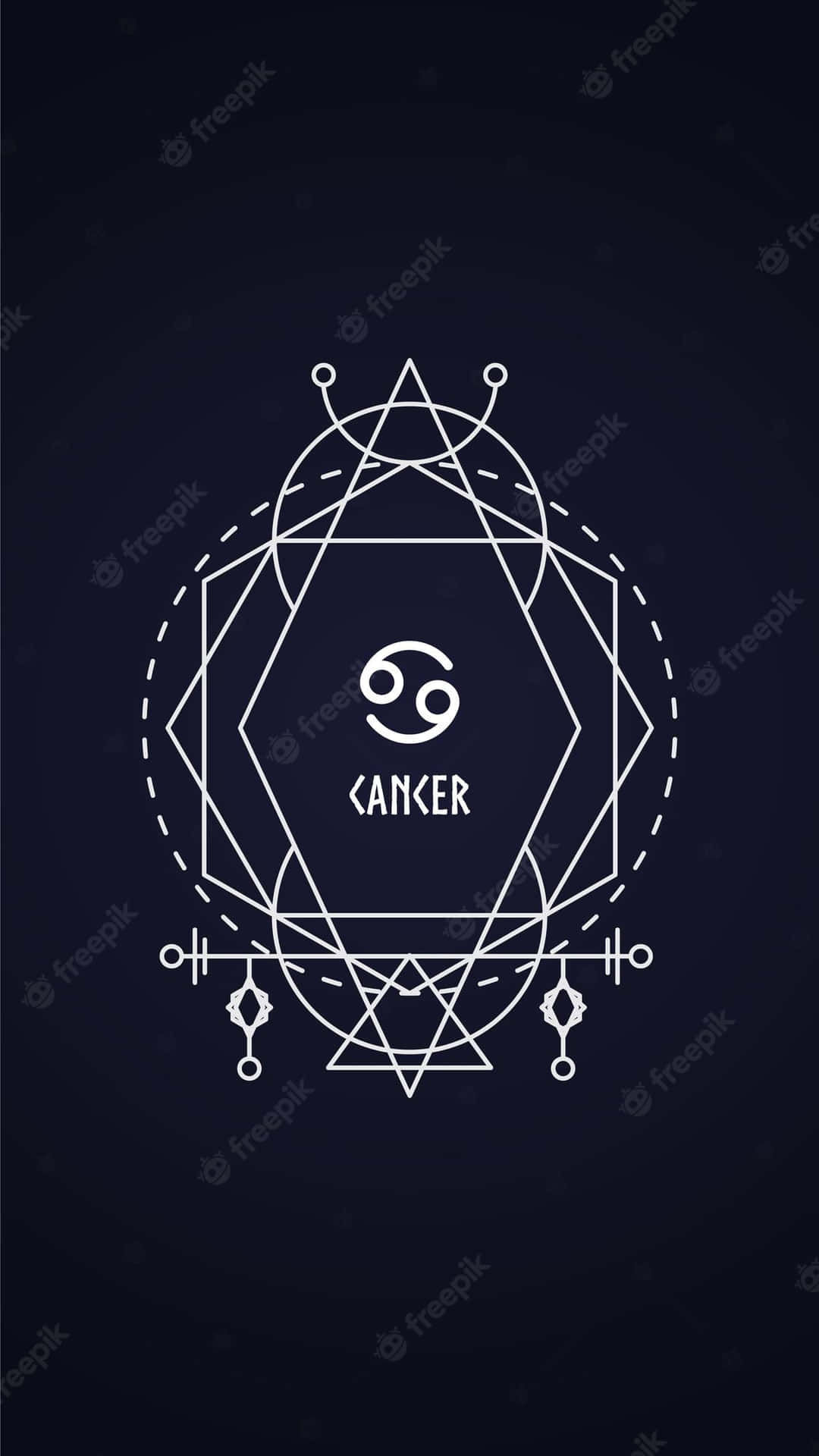 深色背景上的白色幾何線條藝術巨蟹座星座符號