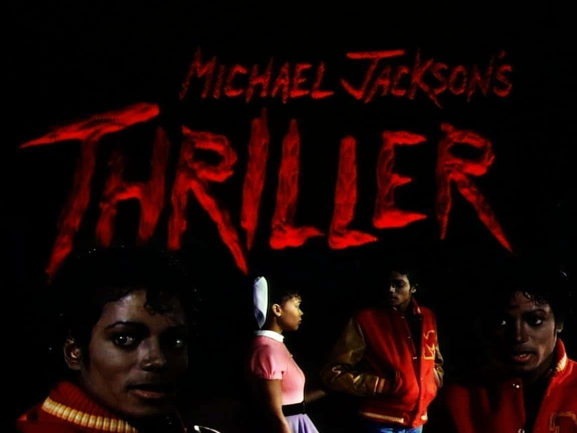 米高積遜的Thriller專輯封面，帶有紅色文字和黑暗人物。
