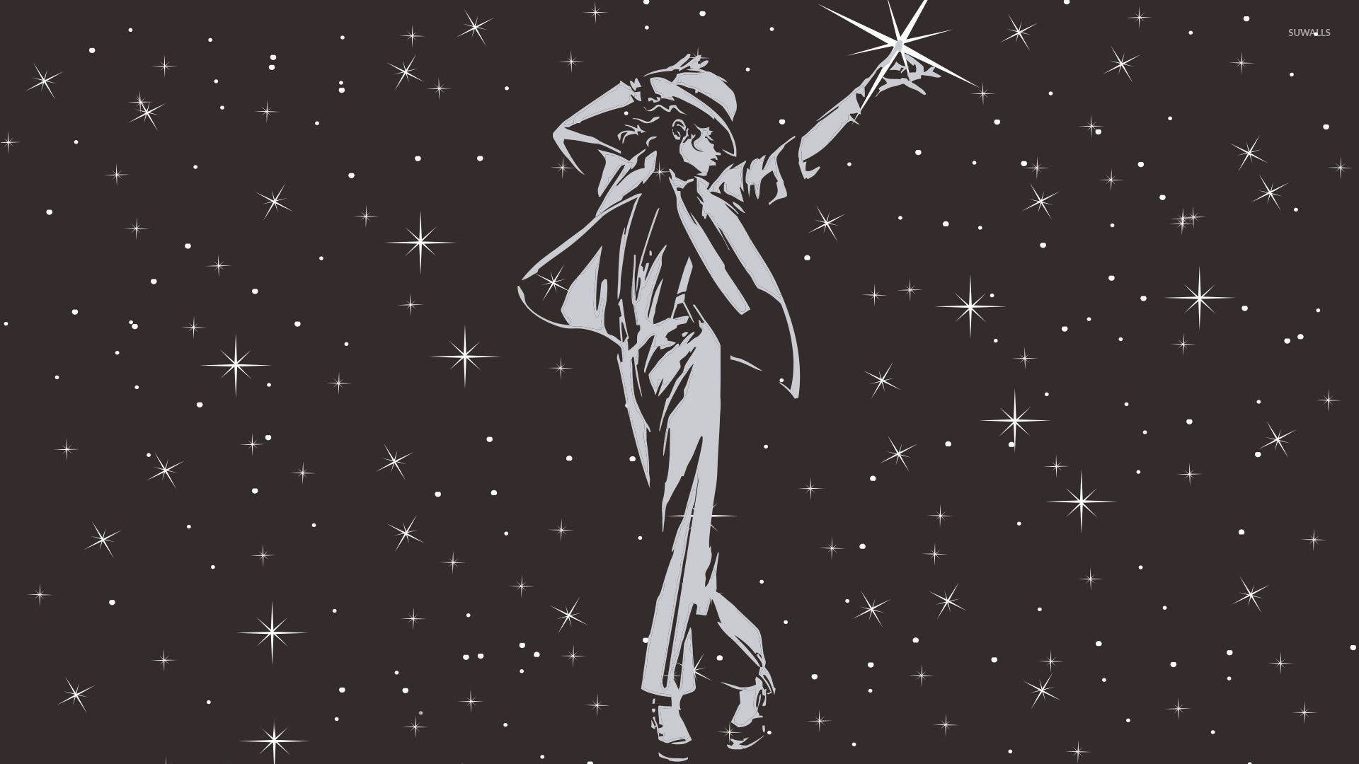 一個穿著西裝和帽子的人在黑暗的天空中伸手摘星。