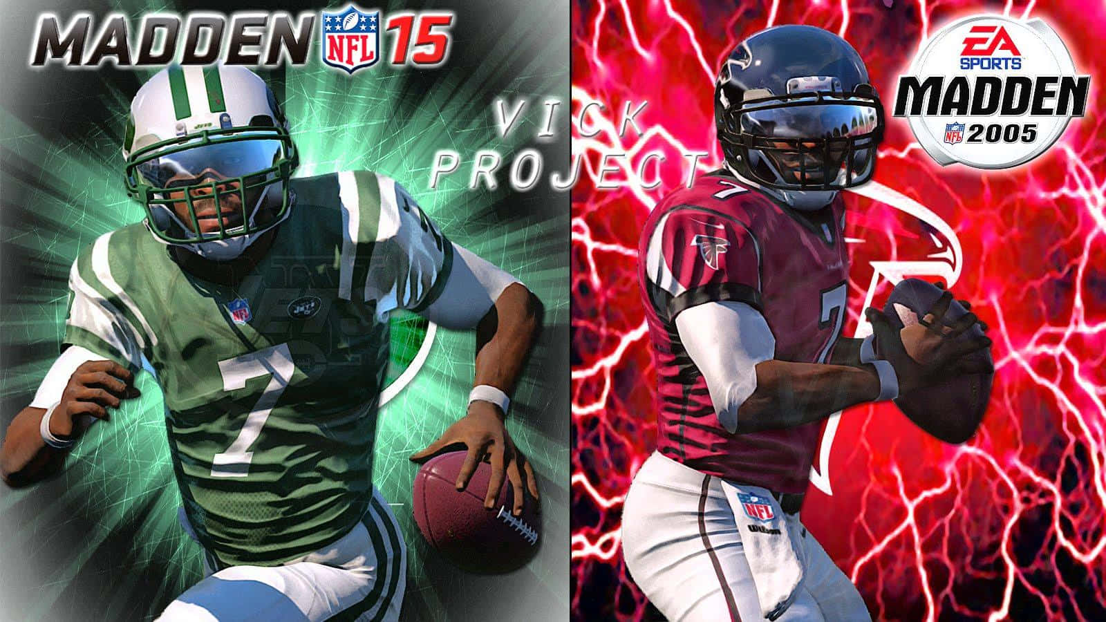 兩位 Madden NFL 四分衛在帶電背景前擺出動作姿勢。
