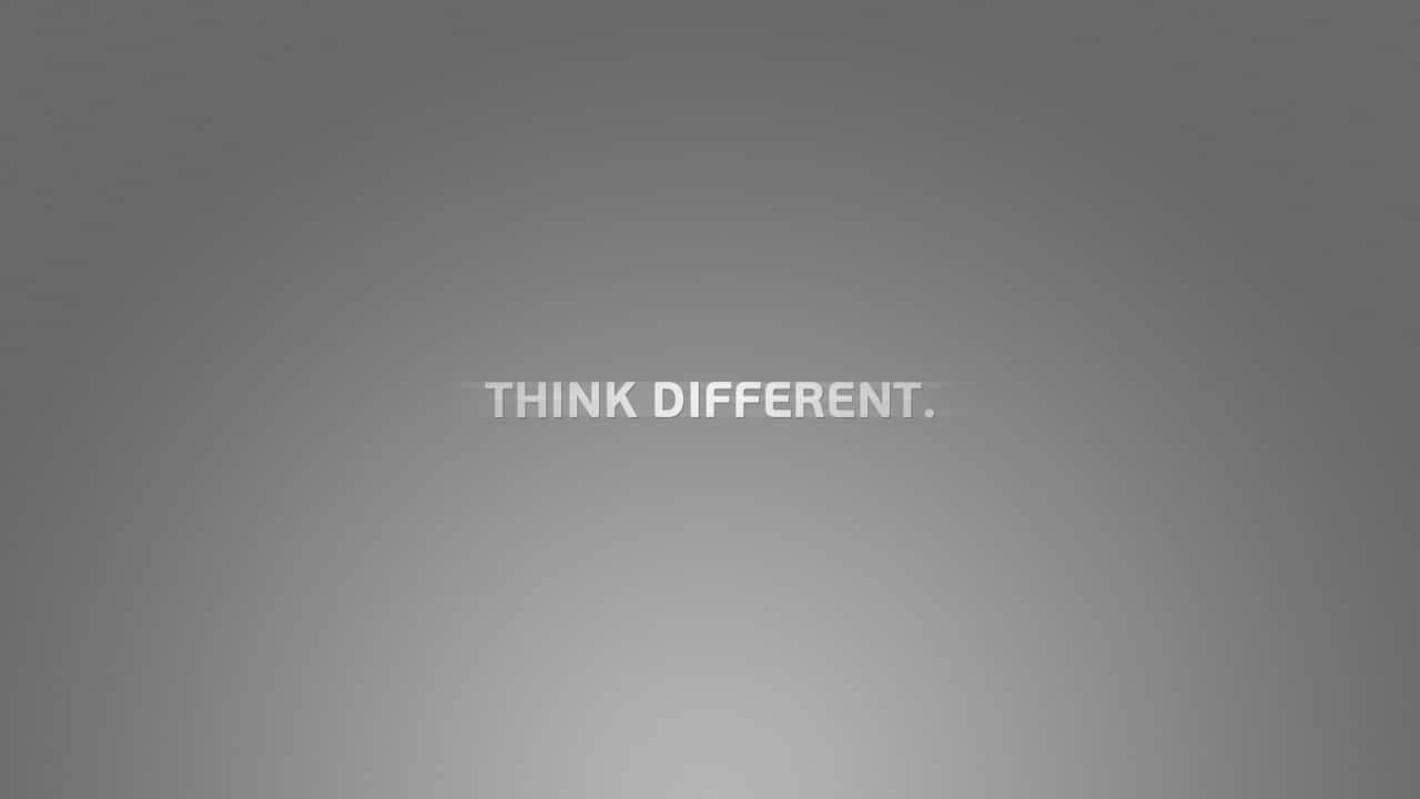灰色漸變背景，白色文字寫著 think different