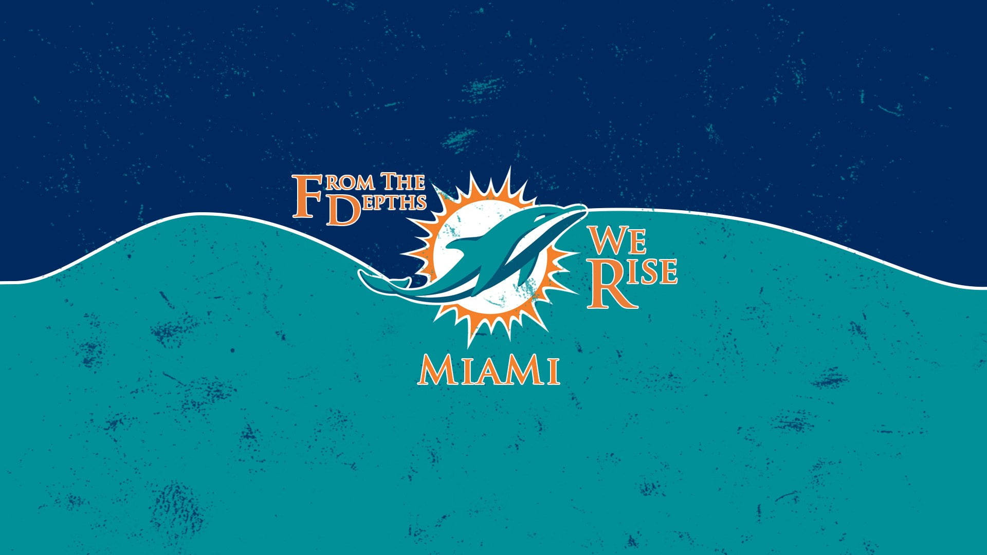 邁阿密海豚標誌從波浪中升起，文字為「From the Depths We Rise」。 — 邁阿密海豚 GIF 壁紙