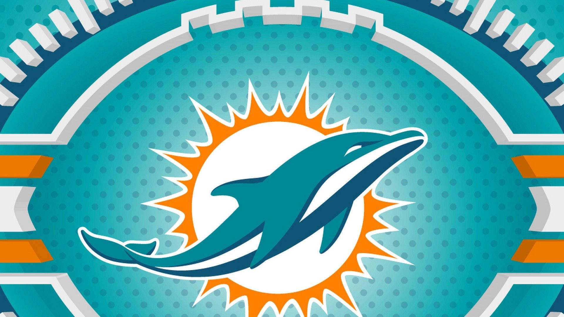 邁阿密海豚隊NFL球隊標誌，海豚跳躍在太陽爆發設計之上。 — 邁阿密海豚 GIF 壁紙