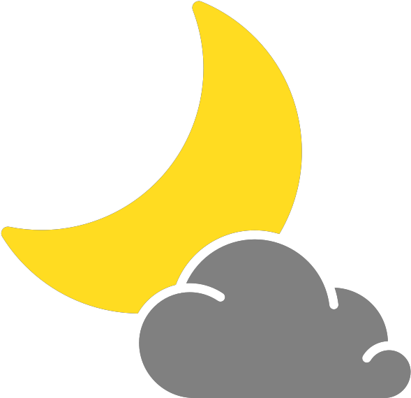 部分多雲夜間圖示 壁紙 — 明亮的黃色新月在黑色背景的灰色雲朵後窺視。