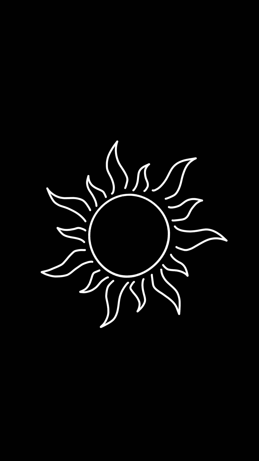 黑色背景上的白色線條藝術太陽符號