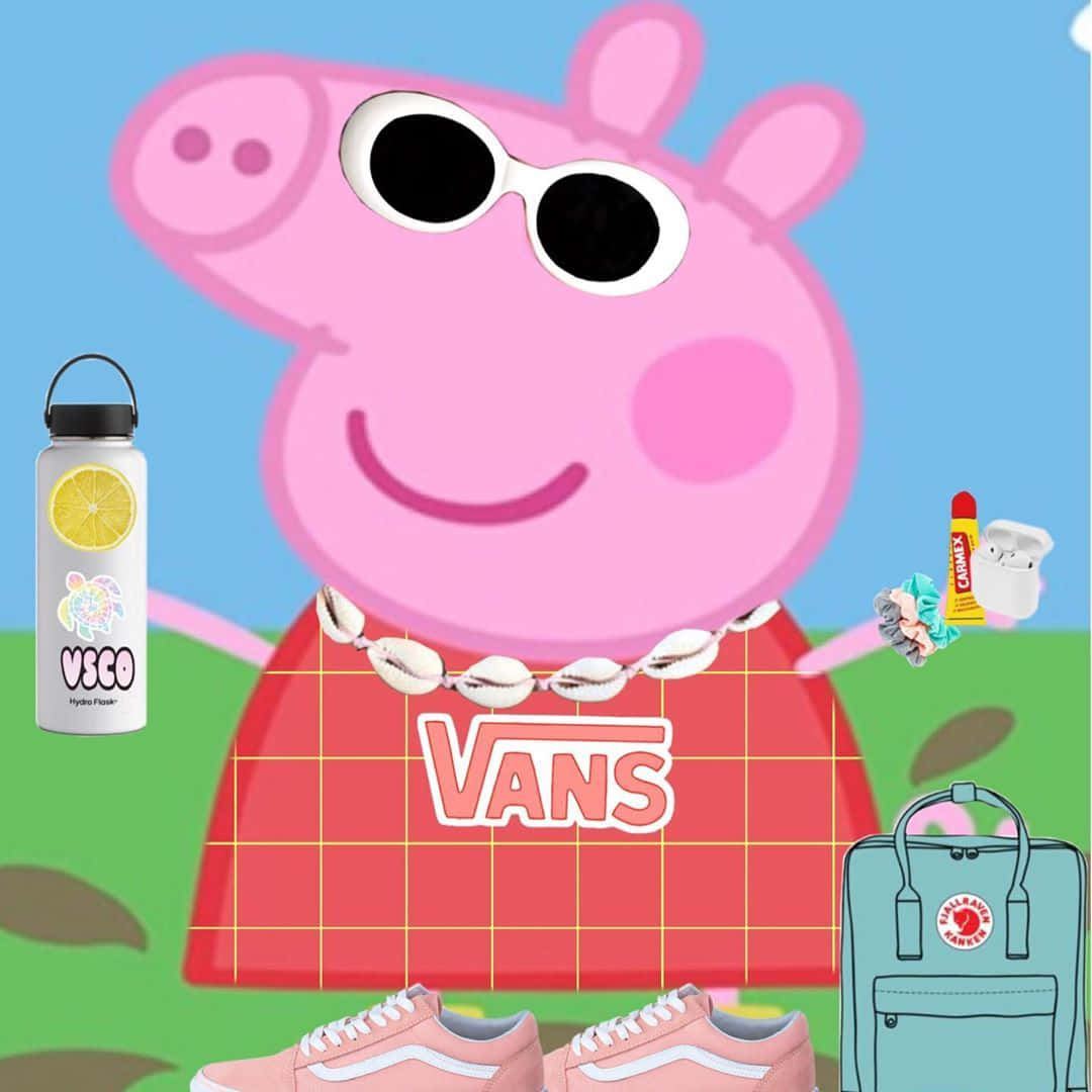 Peppa Pig戴太陽眼鏡同Vans衫配配飾