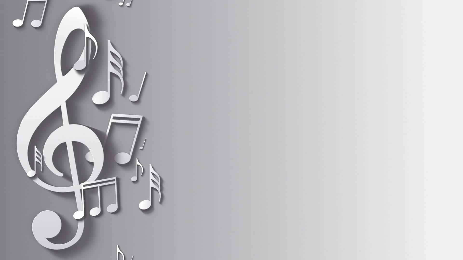 灰色背景上漂浮的白色音符和高音譜號
