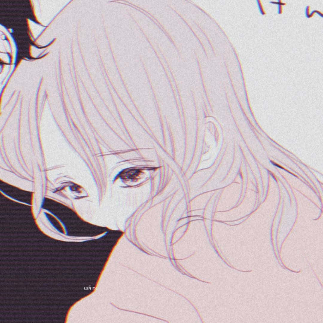 擁有粉紅色頭髮和柔和眼睛的動漫女孩，以極簡風格向下看。 — 可愛動漫頭像gif 壁紙