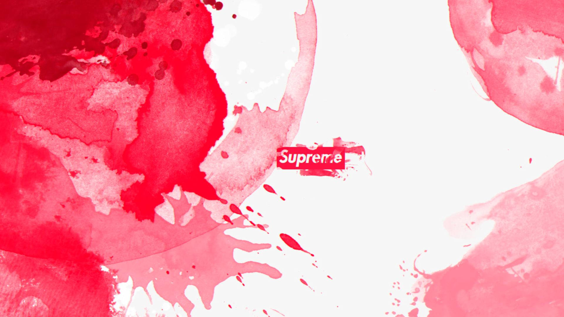 酷 Supreme 紅色潑墨 壁紙 — 鮮豔的紅色水彩飛濺在白色畫布上爆開，一個小小的Supreme標誌隱藏在混亂之中。