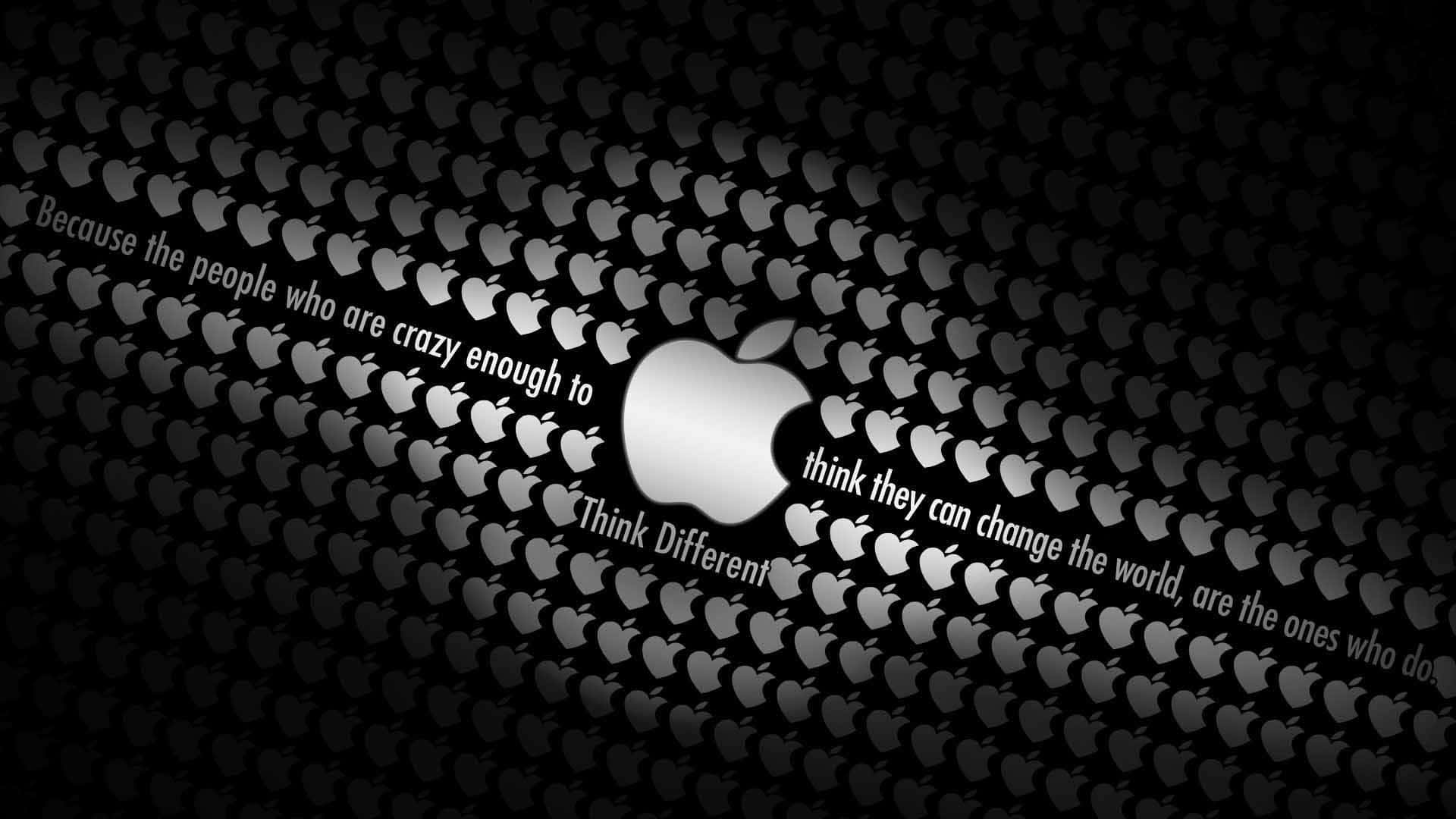 Apple標誌與「Think Different」標語在深色紋理背景上。
