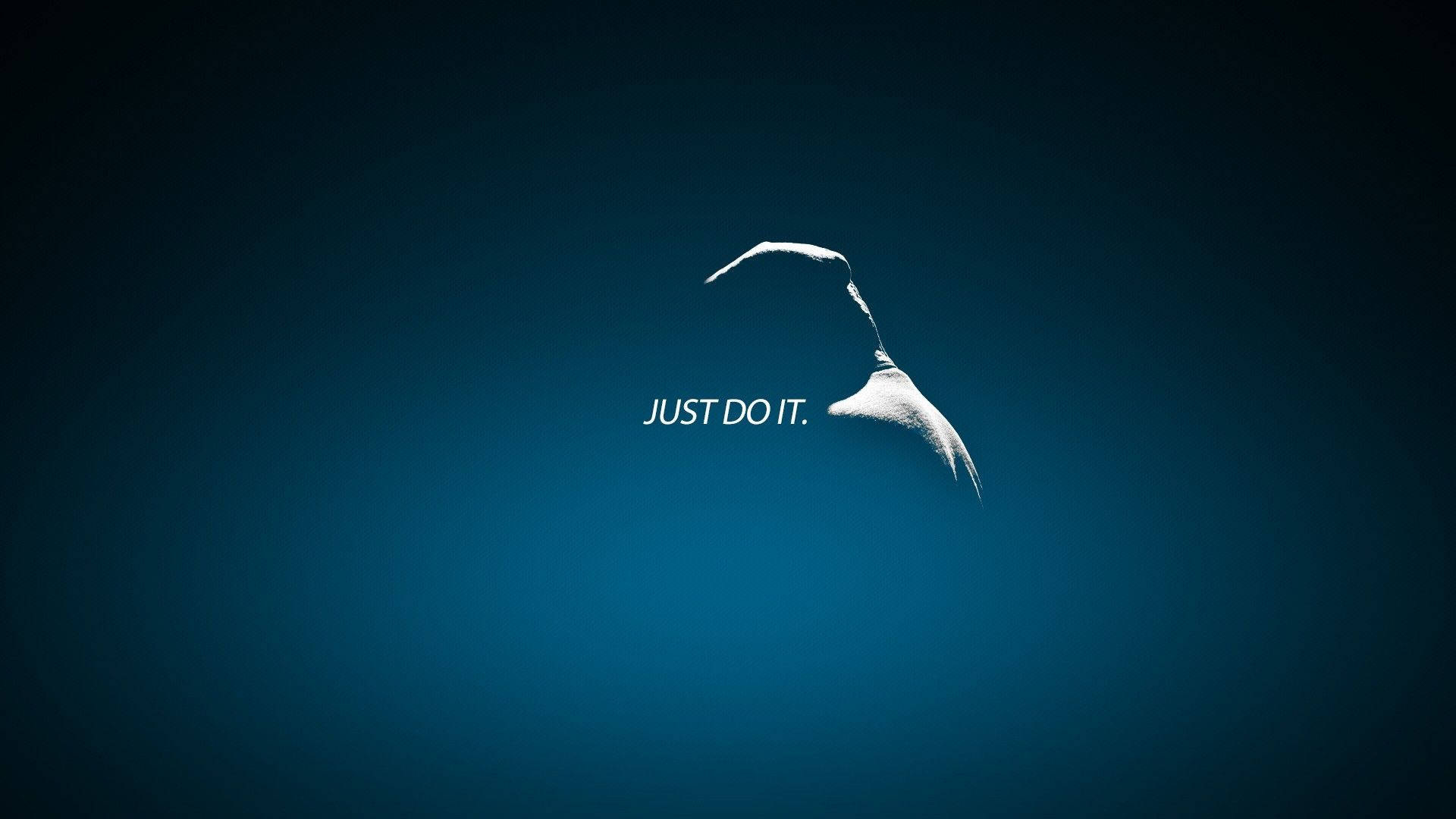 一個白色跑步人物剪影，帶有文字 JUST DO IT，背景為藍色漸變。