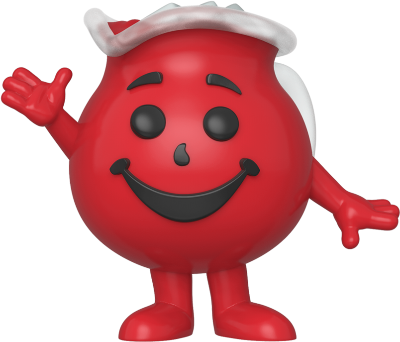 酷樂飲大師角色姿勢 壁紙 — 一個快樂的紅色Kool-Aid Man公仔戴著聖誕帽在純色背景上開心地揮手。