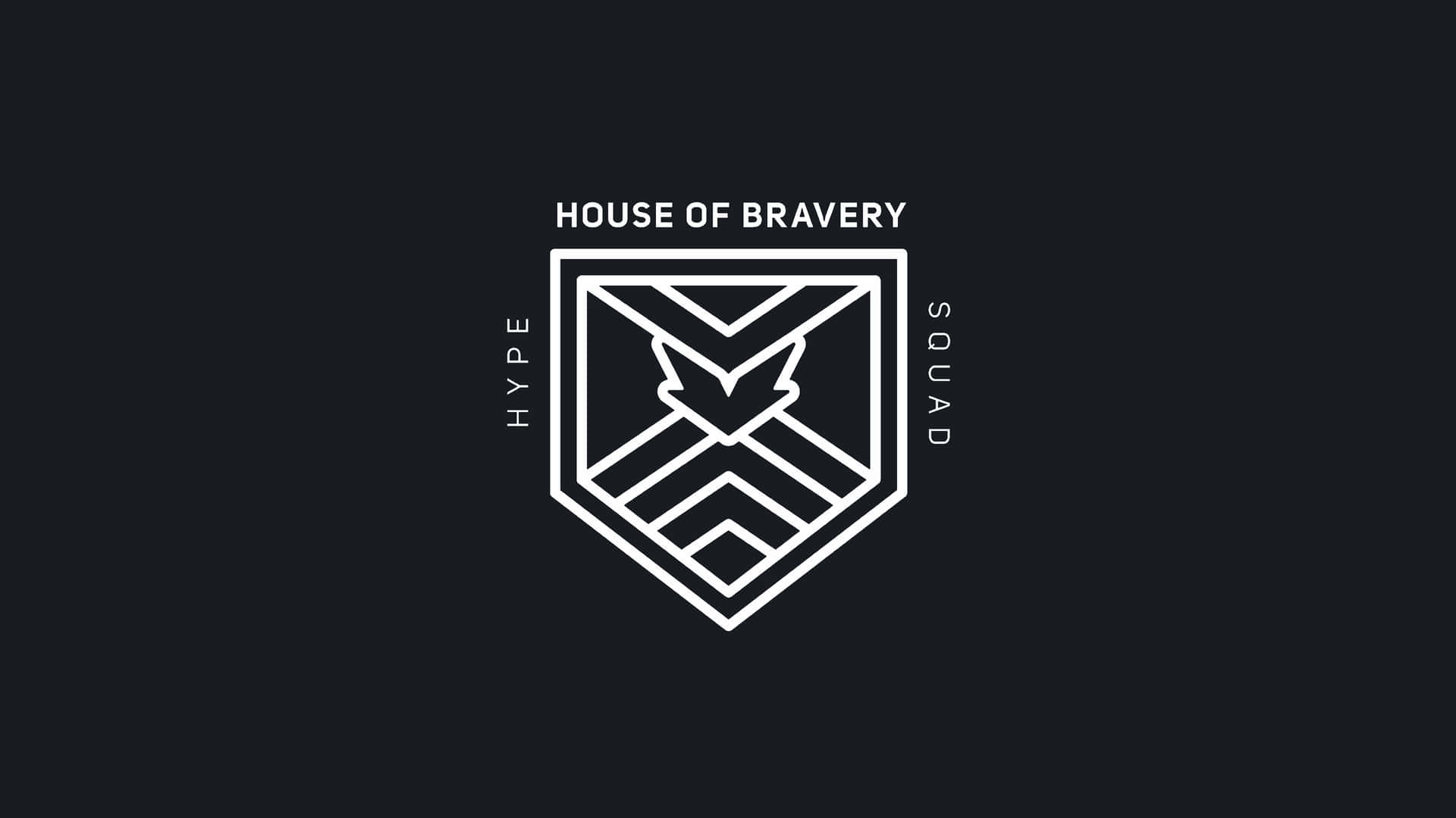 白色簡約標誌，用於House of Bravery Squad，背景為黑色。